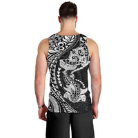 Hawaiian Manta Ray and Hammerhead Shark Tribal Tattoo Men Tank Top with Polynesian Tribal Pattern Black-White Color LT03 - Polynesian Pride