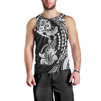 Hawaiian Manta Ray and Hammerhead Shark Tribal Tattoo Men Tank Top with Polynesian Tribal Pattern Black-White Color LT03 - Polynesian Pride