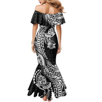 Hawaiian Manta Ray and Hammerhead Shark Tribal Tattoo Mermaid Dress with Polynesian Tribal Pattern Black-White Color LT03 - Polynesian Pride
