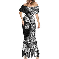 Hawaiian Manta Ray and Hammerhead Shark Tribal Tattoo Mermaid Dress with Polynesian Tribal Pattern Black-White Color LT03 - Polynesian Pride