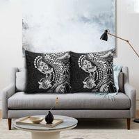 Hawaiian Manta Ray and Hammerhead Shark Tribal Tattoo Pillow Cover with Polynesian Tribal Pattern Black-White Color LT03 - Polynesian Pride