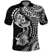 Hawaiian Manta Ray and Hammerhead Shark Tribal Tattoo Polo Shirt with Polynesian Tribal Pattern Black-White Color LT03 Multicolor - Polynesian Pride