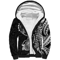 Hawaiian Manta Ray and Hammerhead Shark Tribal Tattoo Sherpa Hoodie with Polynesian Tribal Pattern Black-White Color LT03 Unisex Multicolor - Polynesian Pride