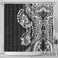 Hawaiian Manta Ray and Hammerhead Shark Tribal Tattoo Shower Curtain with Polynesian Tribal Pattern Black-White Color LT03 - Polynesian Pride