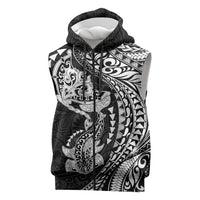 Hawaiian Manta Ray and Hammerhead Shark Tribal Tattoo Sleeveless Zip Hoodie with Polynesian Tribal Pattern Black-White Color LT03 Multicolor - Polynesian Pride