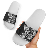 Hawaiian Manta Ray and Hammerhead Shark Tribal Tattoo Slide Sandals with Polynesian Tribal Pattern Black-White Color LT03 - Polynesian Pride