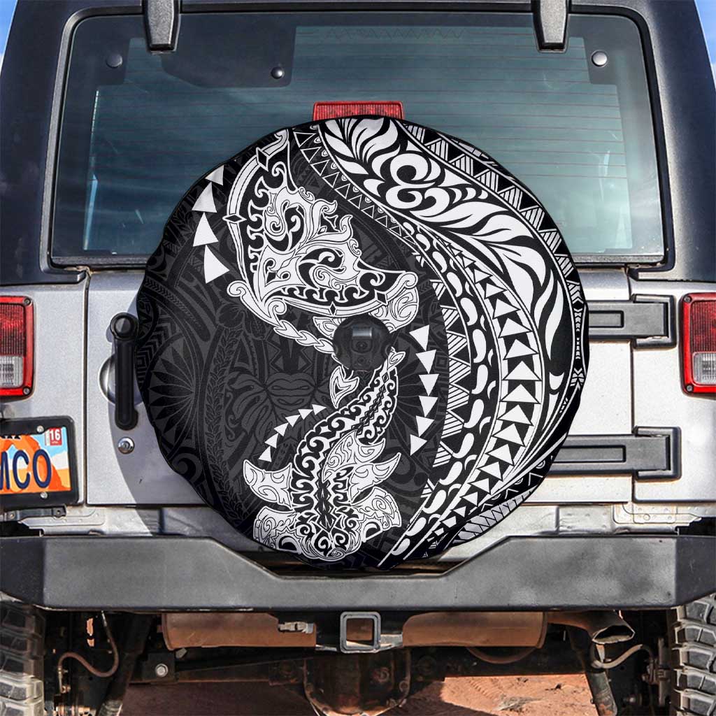 Hawaiian Manta Ray and Hammerhead Shark Tribal Tattoo Spare Tire Cover with Polynesian Tribal Pattern Black-White Color LT03 Multicolor - Polynesian Pride