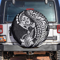 Hawaiian Manta Ray and Hammerhead Shark Tribal Tattoo Spare Tire Cover with Polynesian Tribal Pattern Black-White Color LT03 Multicolor - Polynesian Pride