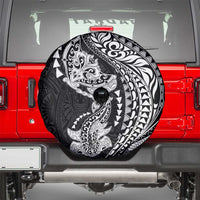 Hawaiian Manta Ray and Hammerhead Shark Tribal Tattoo Spare Tire Cover with Polynesian Tribal Pattern Black-White Color LT03 - Polynesian Pride