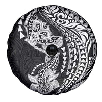 Hawaiian Manta Ray and Hammerhead Shark Tribal Tattoo Spare Tire Cover with Polynesian Tribal Pattern Black-White Color LT03 - Polynesian Pride