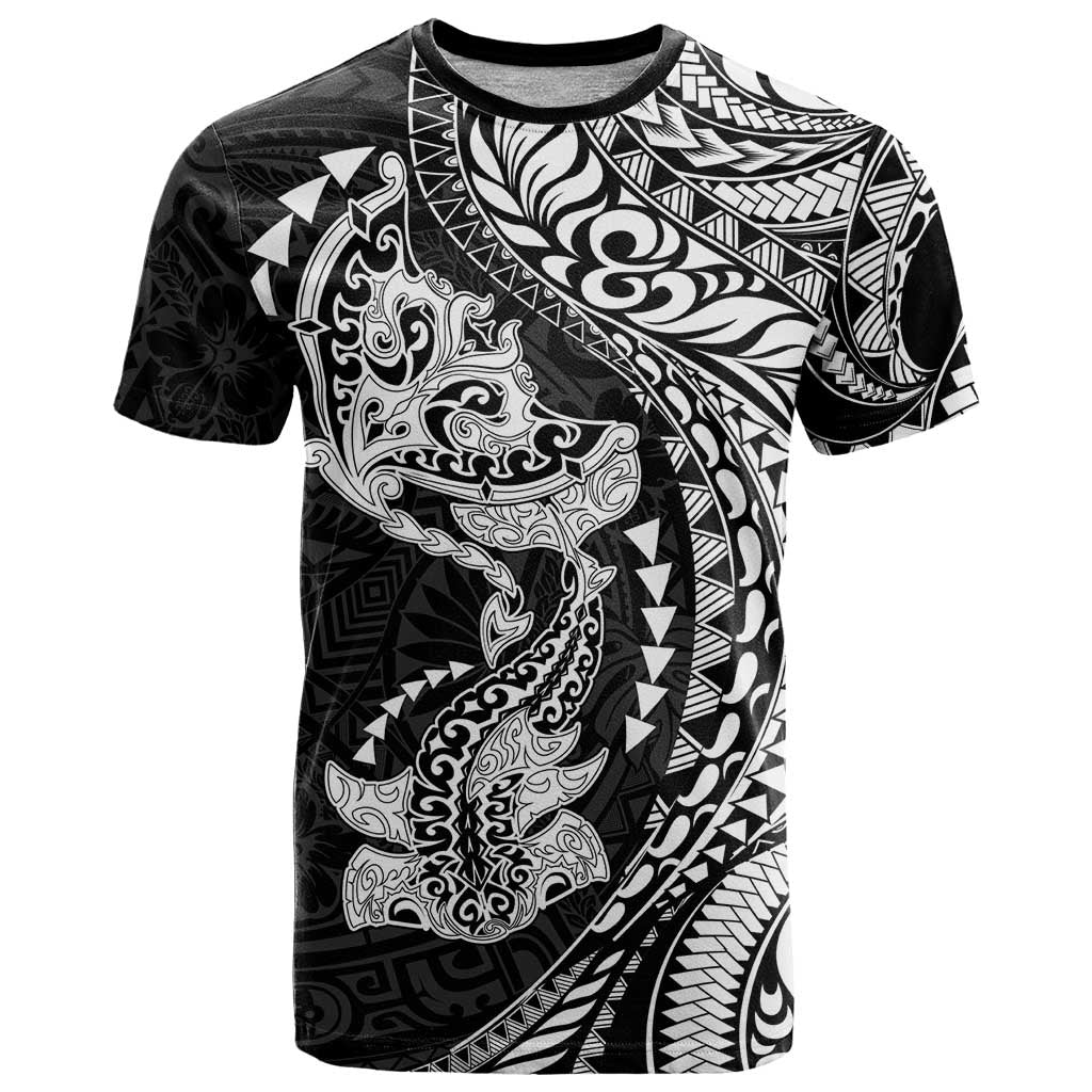 Hawaiian Manta Ray and Hammerhead Shark Tribal Tattoo T Shirt with Polynesian Tribal Pattern Black-White Color LT03 Multicolor - Polynesian Pride