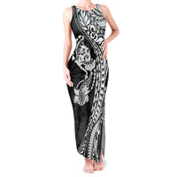 Hawaiian Manta Ray and Hammerhead Shark Tribal Tattoo Tank Maxi Dress with Polynesian Tribal Pattern Black-White Color LT03 Women Multicolor - Polynesian Pride