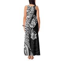 Hawaiian Manta Ray and Hammerhead Shark Tribal Tattoo Tank Maxi Dress with Polynesian Tribal Pattern Black-White Color LT03 - Polynesian Pride