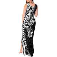 Hawaiian Manta Ray and Hammerhead Shark Tribal Tattoo Tank Maxi Dress with Polynesian Tribal Pattern Black-White Color LT03 - Polynesian Pride