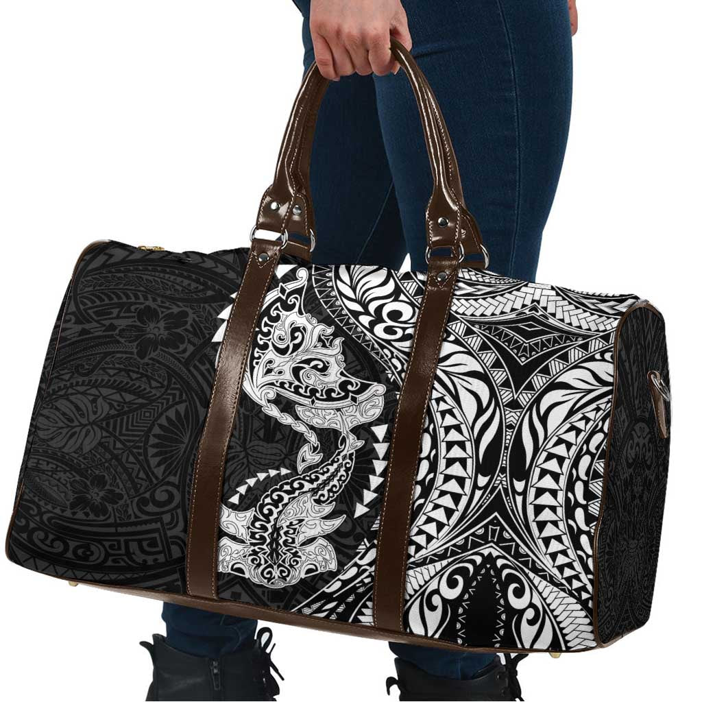 Hawaiian Manta Ray and Hammerhead Shark Tribal Tattoo Travel Bag with Polynesian Tribal Pattern Black-White Color LT03 - Polynesian Pride