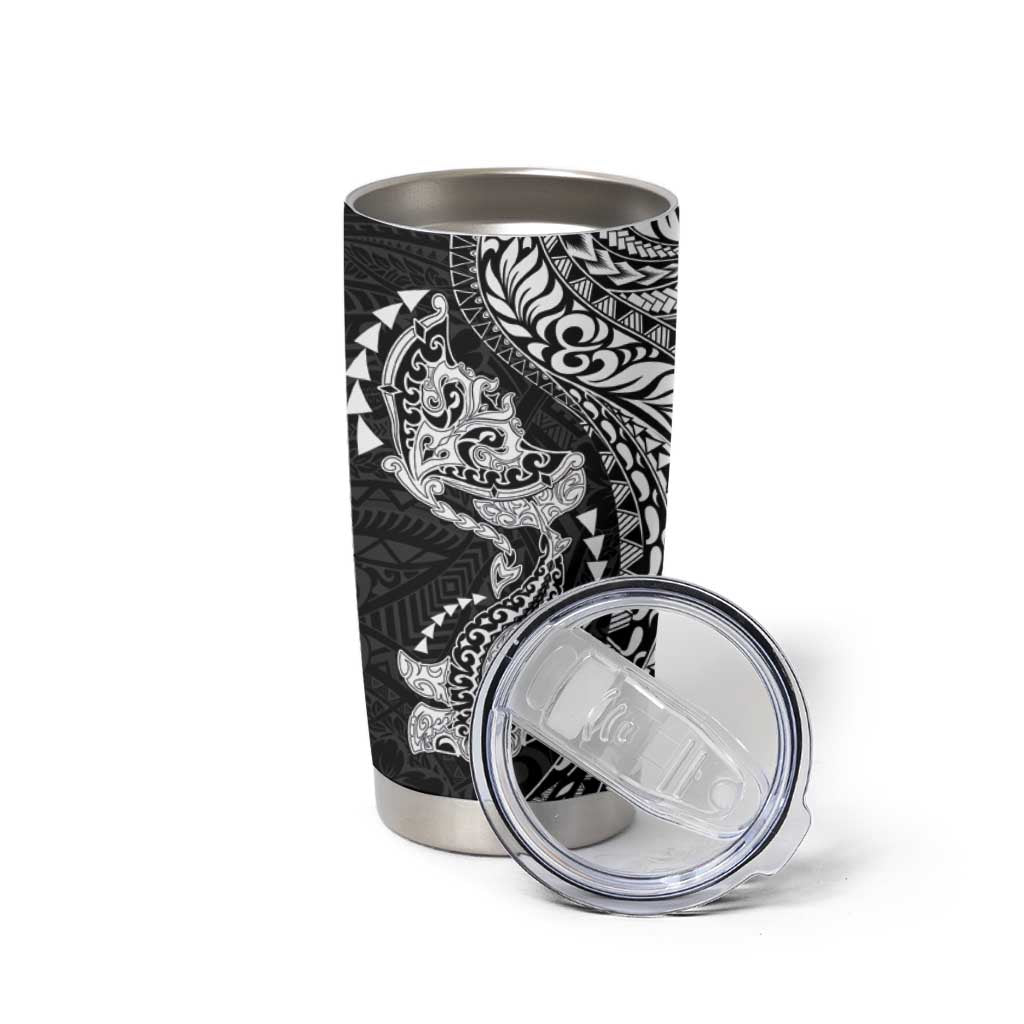 Hawaiian Manta Ray and Hammerhead Shark Tribal Tattoo Tumbler Cup with Polynesian Tribal Pattern Black-White Color LT03 - Polynesian Pride