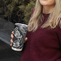 Hawaiian Manta Ray and Hammerhead Shark Tribal Tattoo Tumbler Cup with Polynesian Tribal Pattern Black-White Color LT03 - Polynesian Pride