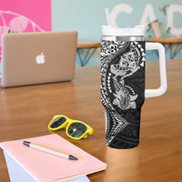 Hawaiian Manta Ray and Hammerhead Shark Tribal Tattoo Tumbler With Handle with Polynesian Tribal Pattern Black-White Color LT03 - Polynesian Pride