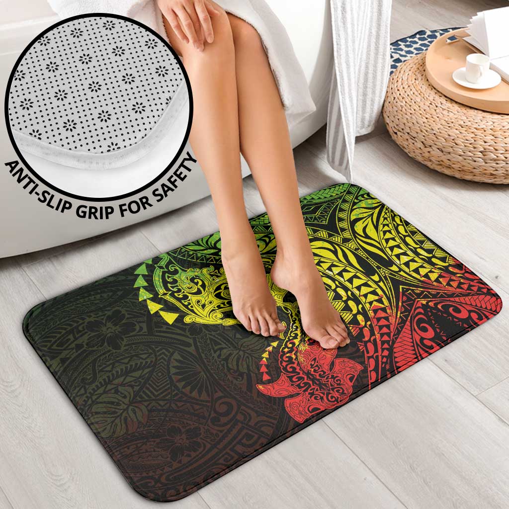 Hawaiian Manta Ray and Hammerhead Shark Tribal Tattoo Bathroom Set with Polynesian Tribal Pattern Reggae Style