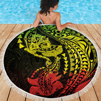 Hawaiian Manta Ray and Hammerhead Shark Tribal Tattoo Beach Blanket with Polynesian Tribal Pattern Reggae Style LT03 - Polynesian Pride