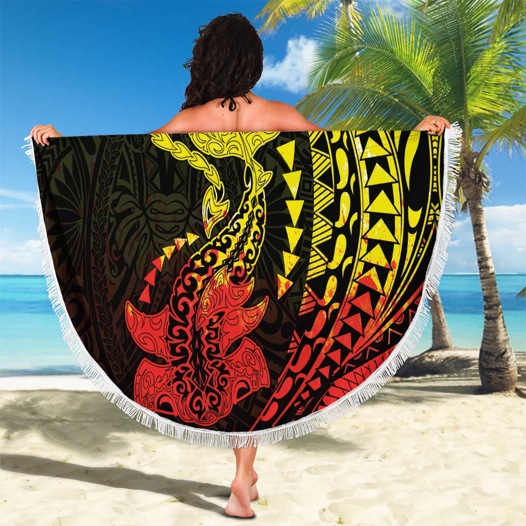 Hawaiian Manta Ray and Hammerhead Shark Tribal Tattoo Beach Blanket with Polynesian Tribal Pattern Reggae Style LT03 - Polynesian Pride