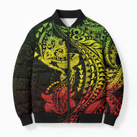 Hawaiian Manta Ray and Hammerhead Shark Tribal Tattoo Bomber Puffer Jacket with Polynesian Tribal Pattern Reggae Style