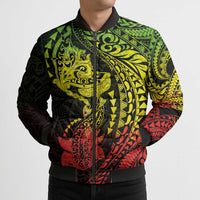 Hawaiian Manta Ray and Hammerhead Shark Tribal Tattoo Bomber Puffer Jacket with Polynesian Tribal Pattern Reggae Style