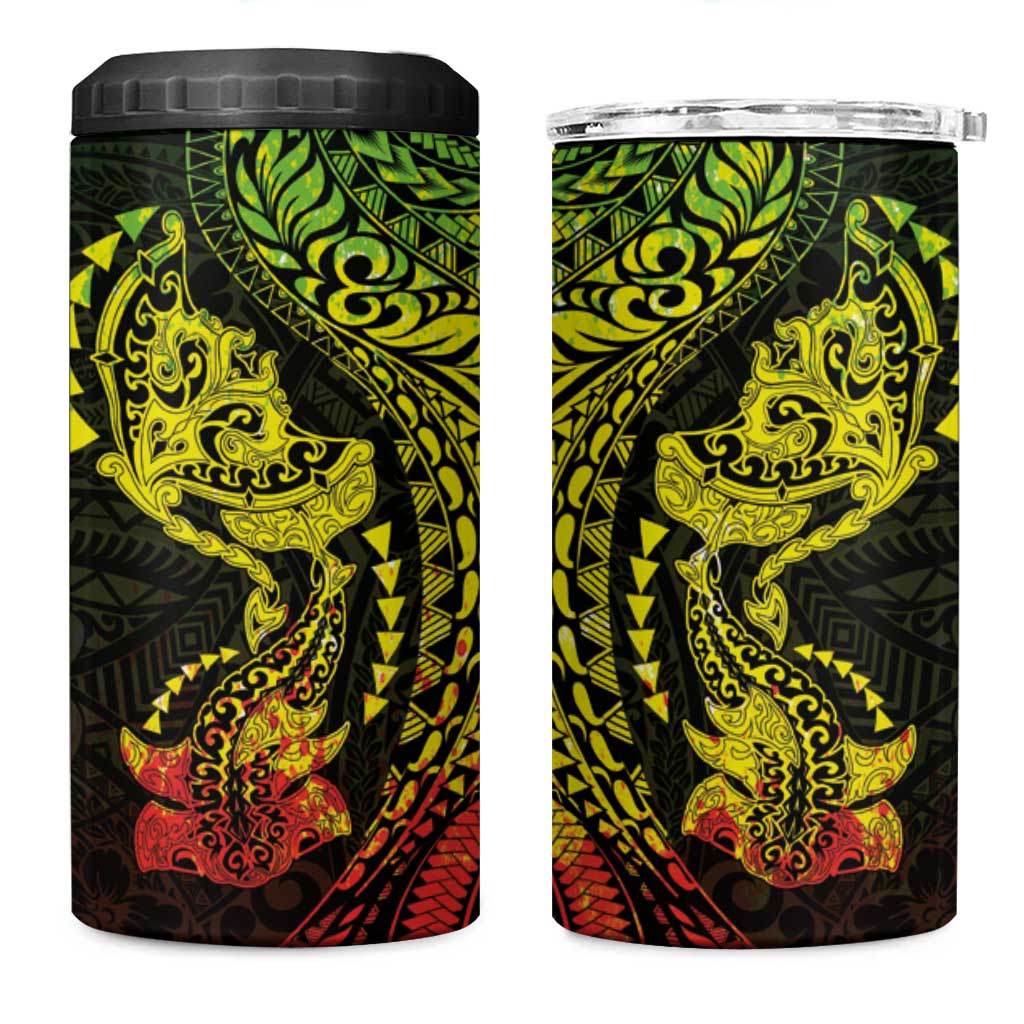 Hawaiian Manta Ray and Hammerhead Shark Tribal Tattoo 4 in 1 Can Cooler Tumbler with Polynesian Tribal Pattern Reggae Style LT03 One Size: 16 oz Multicolor - Polynesian Pride
