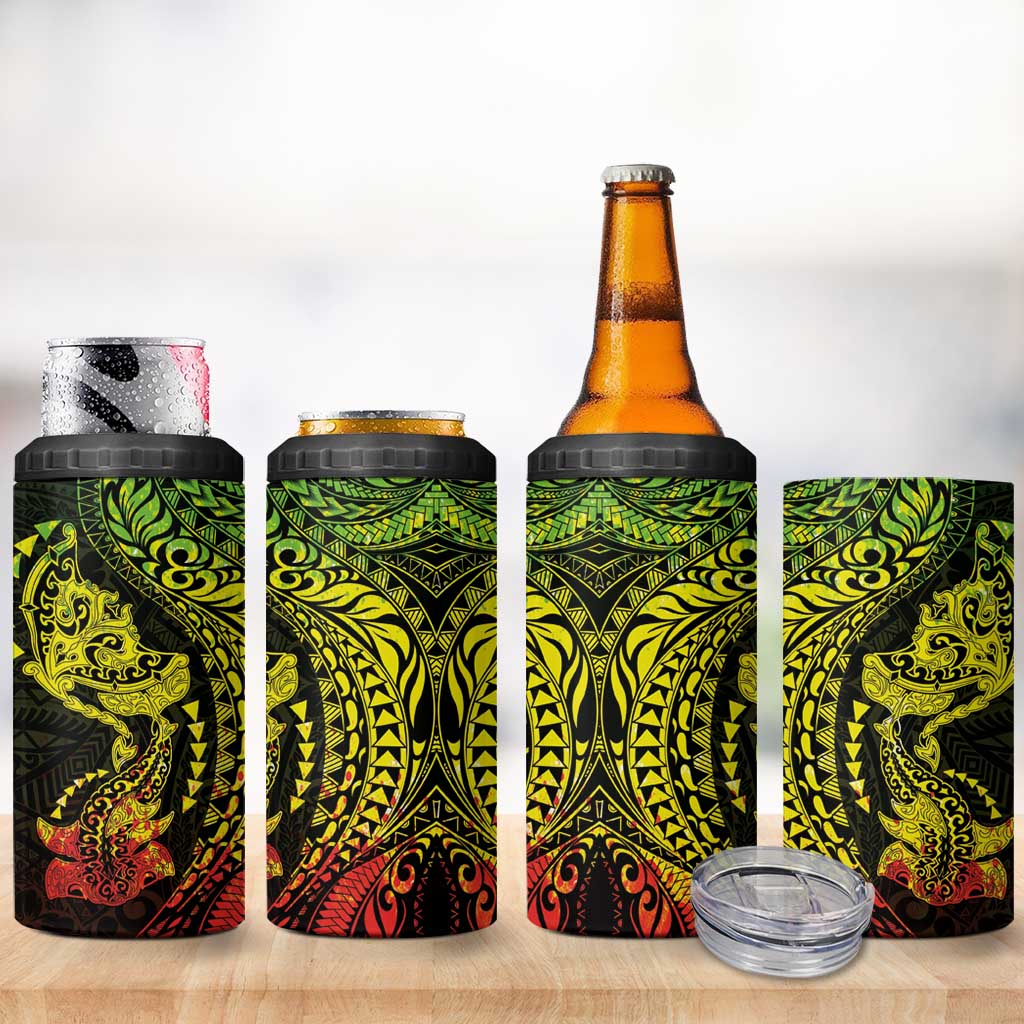 Hawaiian Manta Ray and Hammerhead Shark Tribal Tattoo 4 in 1 Can Cooler Tumbler with Polynesian Tribal Pattern Reggae Style LT03 - Polynesian Pride