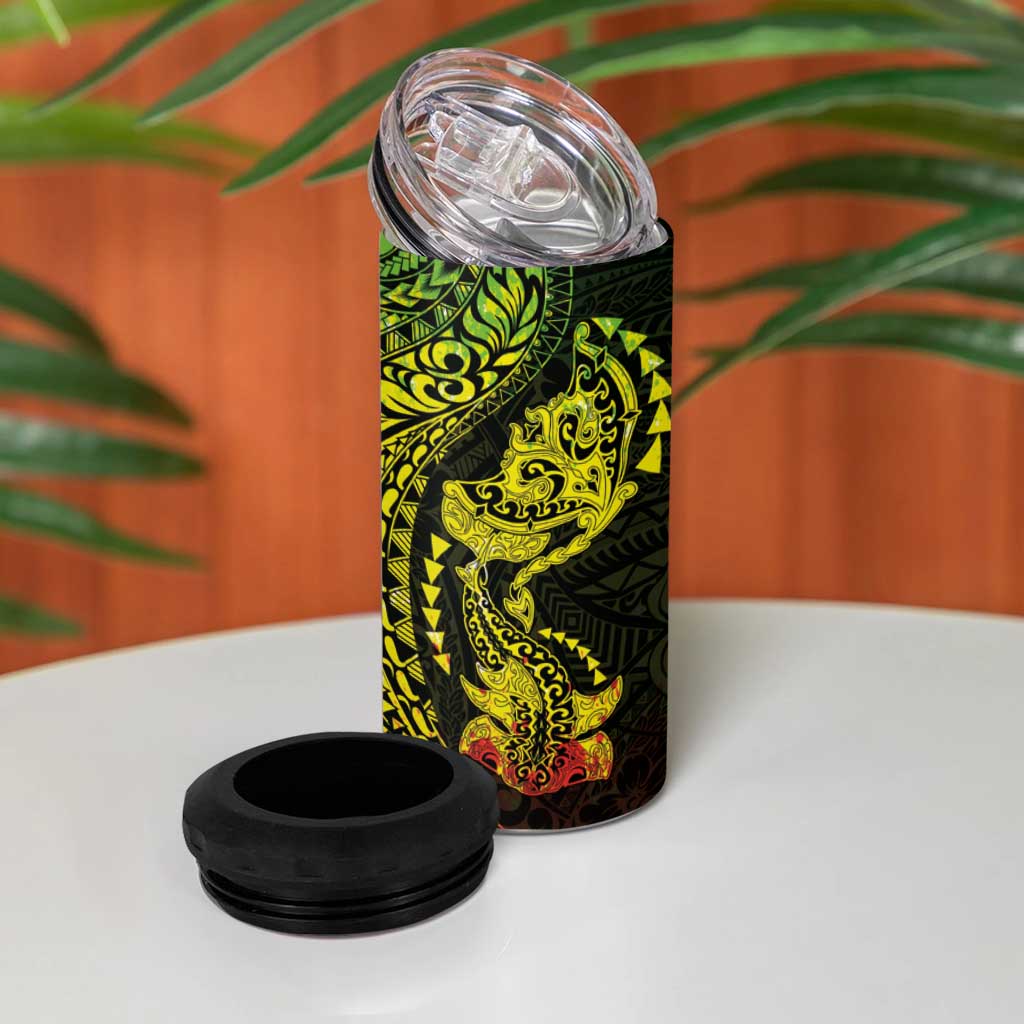 Hawaiian Manta Ray and Hammerhead Shark Tribal Tattoo 4 in 1 Can Cooler Tumbler with Polynesian Tribal Pattern Reggae Style LT03 - Polynesian Pride