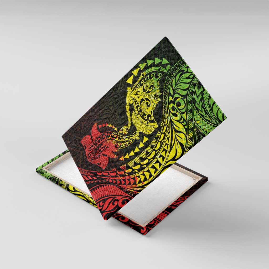 Hawaiian Manta Ray and Hammerhead Shark Tribal Tattoo Canvas Wall Art with Polynesian Tribal Pattern Reggae Style