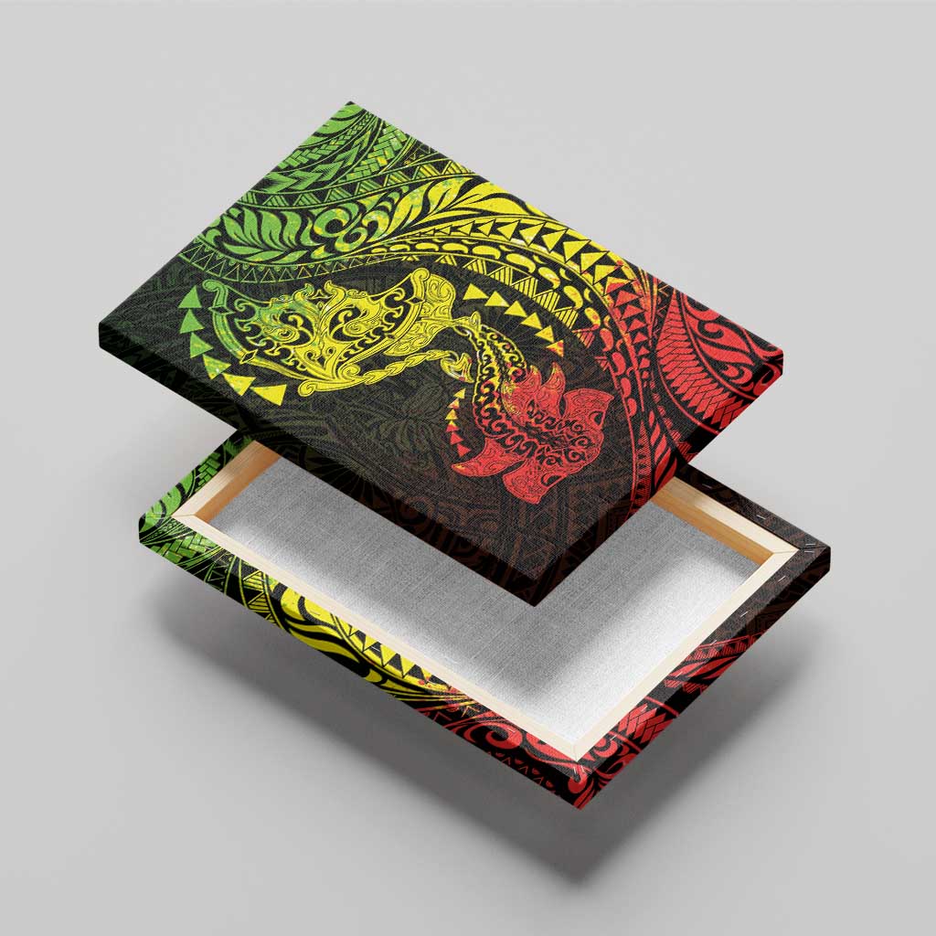 Hawaiian Manta Ray and Hammerhead Shark Tribal Tattoo Canvas Wall Art with Polynesian Tribal Pattern Reggae Style