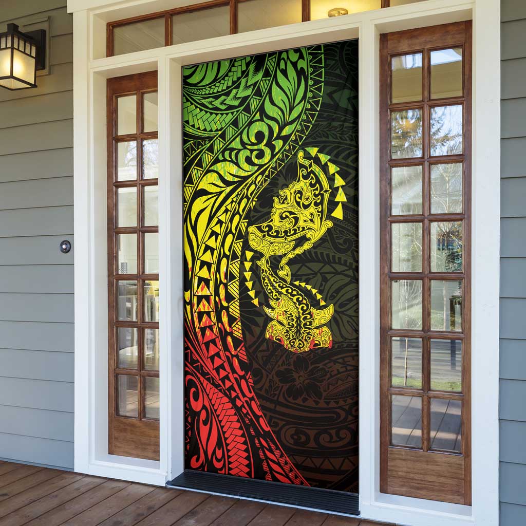 Hawaiian Manta Ray and Hammerhead Shark Tribal Tattoo Door Cover with Polynesian Tribal Pattern Reggae Style LT03 - Polynesian Pride