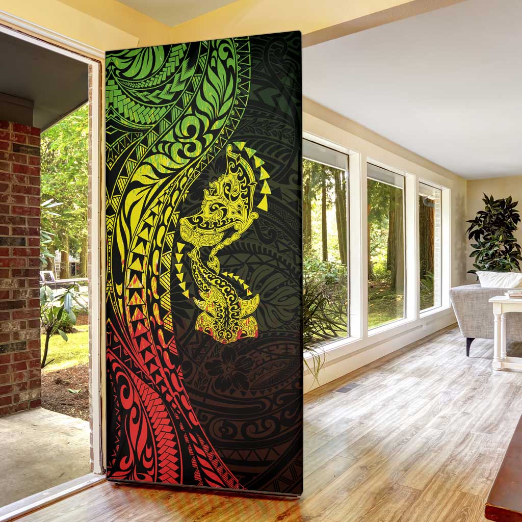 Hawaiian Manta Ray and Hammerhead Shark Tribal Tattoo Door Cover with Polynesian Tribal Pattern Reggae Style LT03 - Polynesian Pride