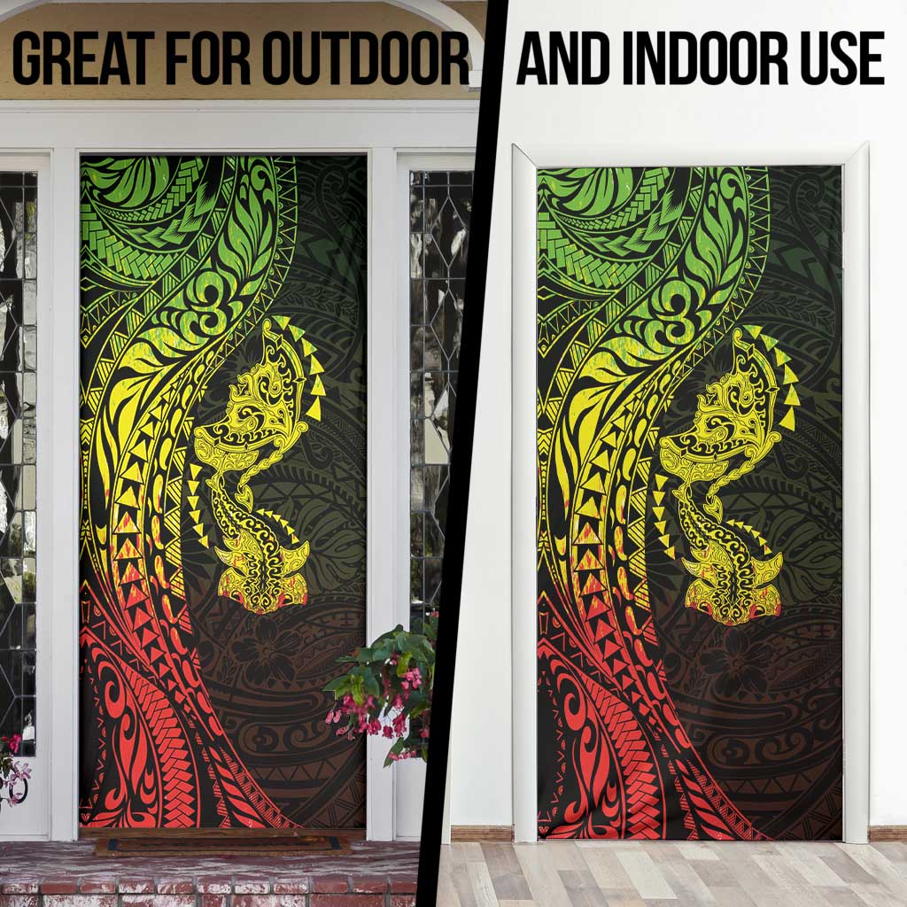 Hawaiian Manta Ray and Hammerhead Shark Tribal Tattoo Door Cover with Polynesian Tribal Pattern Reggae Style LT03 - Polynesian Pride