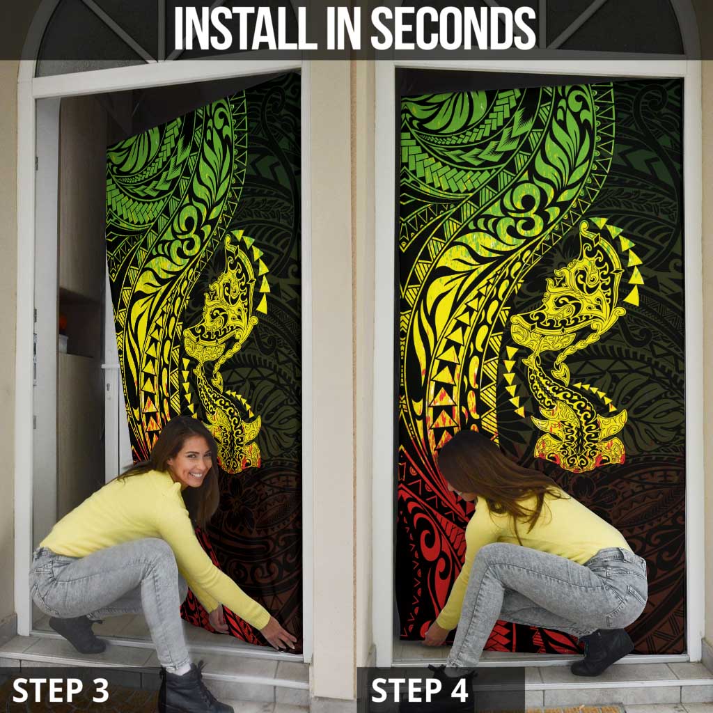Hawaiian Manta Ray and Hammerhead Shark Tribal Tattoo Door Cover with Polynesian Tribal Pattern Reggae Style LT03 - Polynesian Pride