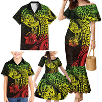Hawaiian Manta Ray and Hammerhead Shark Tribal Tattoo Family Matching Mermaid Dress and Hawaiian Shirt with Polynesian Tribal Pattern Reggae Style LT03 - Polynesian Pride