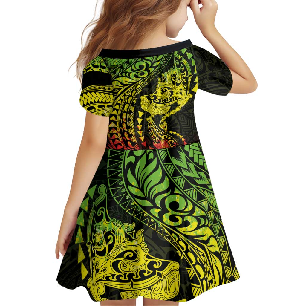 Hawaiian Manta Ray and Hammerhead Shark Tribal Tattoo Family Matching Puletasi and Hawaiian Shirt with Polynesian Tribal Pattern Reggae Style LT03 - Polynesian Pride