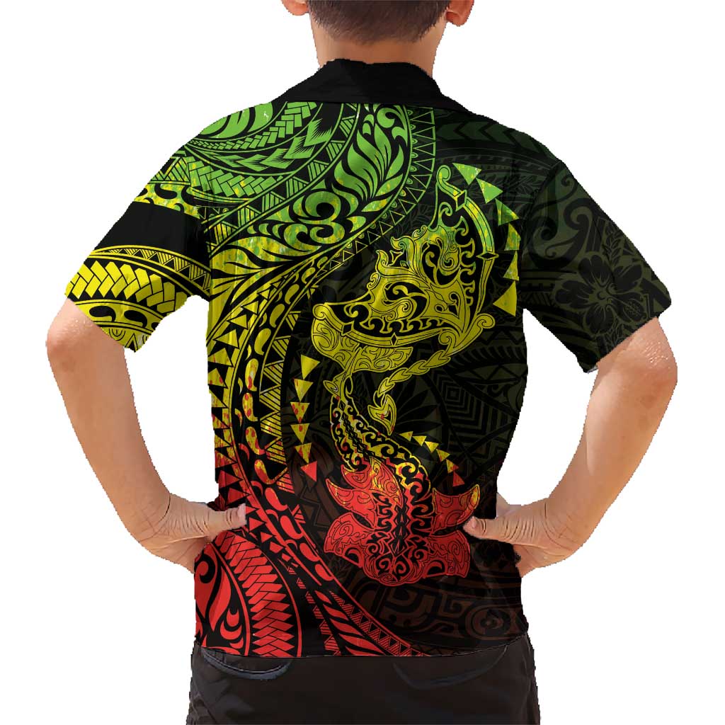 Hawaiian Manta Ray and Hammerhead Shark Tribal Tattoo Family Matching Summer Maxi Dress and Hawaiian Shirt with Polynesian Tribal Pattern Reggae Style LT03 - Polynesian Pride