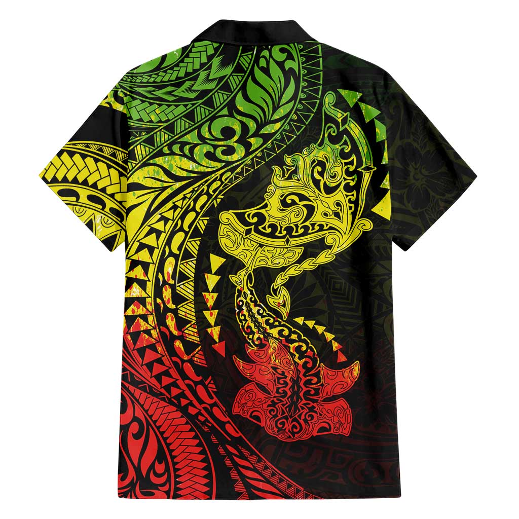 Hawaiian Manta Ray and Hammerhead Shark Tribal Tattoo Family Matching Tank Maxi Dress and Hawaiian Shirt with Polynesian Tribal Pattern Reggae Style LT03 - Polynesian Pride