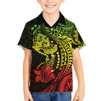 Hawaiian Manta Ray and Hammerhead Shark Tribal Tattoo Family Matching Tank Maxi Dress and Hawaiian Shirt with Polynesian Tribal Pattern Reggae Style LT03 Son's Shirt Multicolor - Polynesian Pride
