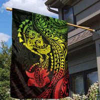Hawaiian Manta Ray and Hammerhead Shark Tribal Tattoo Garden Flag with Polynesian Tribal Pattern Reggae Style