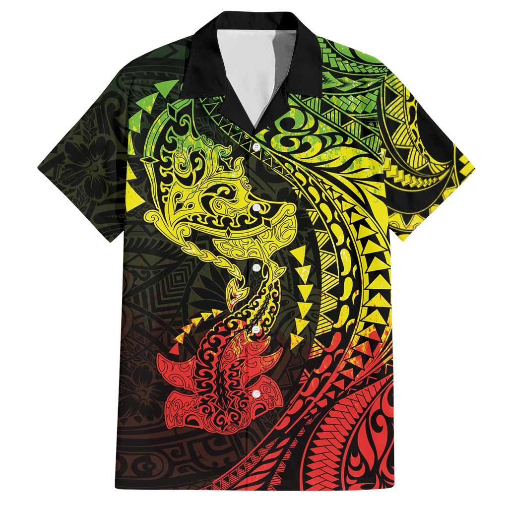 Hawaiian Manta Ray and Hammerhead Shark Tribal Tattoo Hawaiian Shirt with Polynesian Tribal Pattern Reggae Style LT03 Multicolor - Polynesian Pride