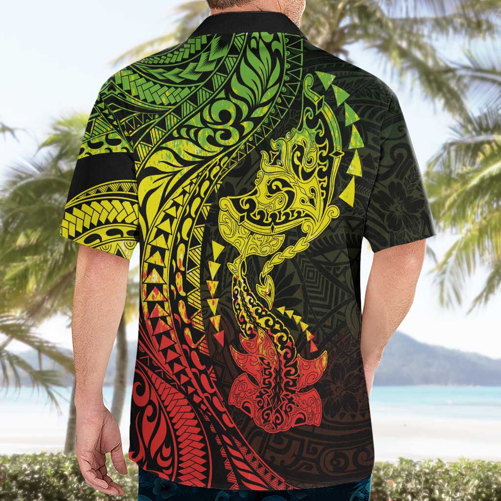 Hawaiian Manta Ray and Hammerhead Shark Tribal Tattoo Hawaiian Shirt with Polynesian Tribal Pattern Reggae Style LT03 - Polynesian Pride