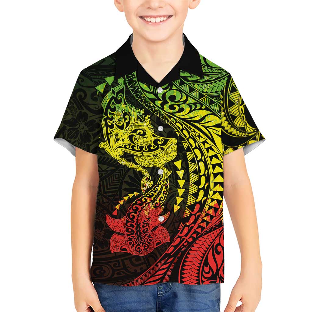 Hawaiian Manta Ray and Hammerhead Shark Tribal Tattoo Hawaiian Shirt with Polynesian Tribal Pattern Reggae Style LT03 - Polynesian Pride