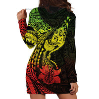 Hawaiian Manta Ray and Hammerhead Shark Tribal Tattoo Hoodie Dress with Polynesian Tribal Pattern Reggae Style LT03 - Polynesian Pride