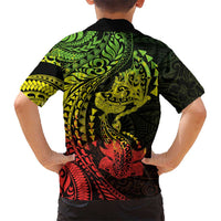 Hawaiian Manta Ray and Hammerhead Shark Tribal Tattoo Kid Hawaiian Shirt with Polynesian Tribal Pattern Reggae Style LT03 - Polynesian Pride