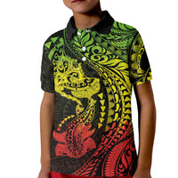 Hawaiian Manta Ray and Hammerhead Shark Tribal Tattoo Kid Polo Shirt with Polynesian Tribal Pattern Reggae Style LT03 Kid Multicolor - Polynesian Pride