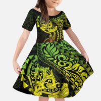 Hawaiian Manta Ray and Hammerhead Shark Tribal Tattoo Kid Short Sleeve Dress with Polynesian Tribal Pattern Reggae Style LT03 KID Multicolor - Polynesian Pride