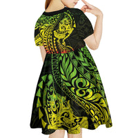 Hawaiian Manta Ray and Hammerhead Shark Tribal Tattoo Kid Short Sleeve Dress with Polynesian Tribal Pattern Reggae Style LT03 - Polynesian Pride